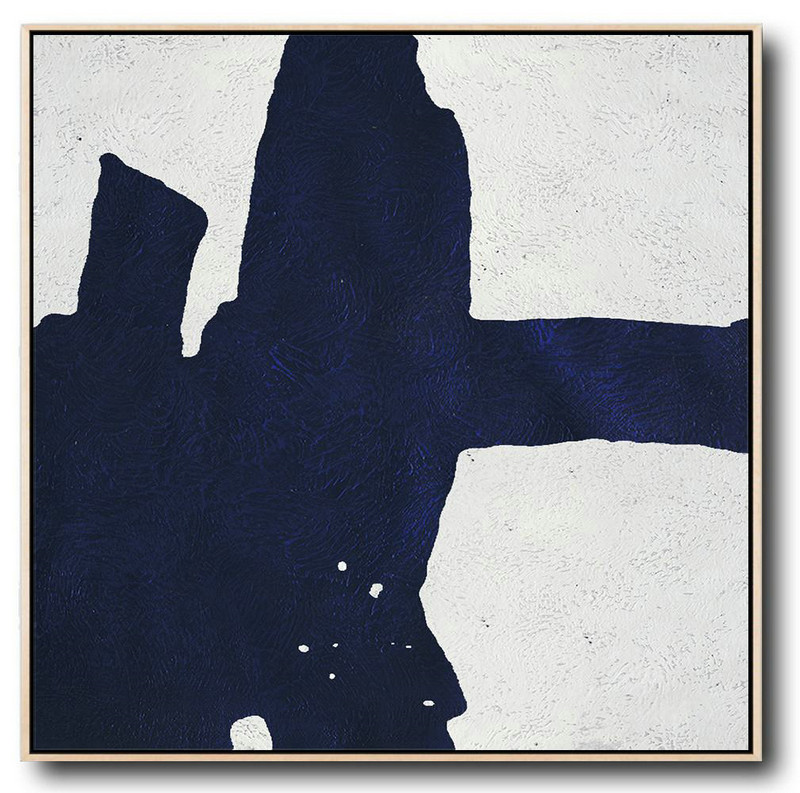 Large Contemporary Art Acrylic Painting,Minimalist Navy Blue And White Painting,Original Art Acrylic Painting #M2T6